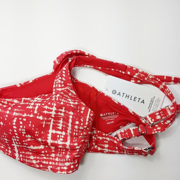 Athleta 36D DD shibori matador red Bra Cup Square Neck Bikini Top swim bathing - Picture 7 of 8